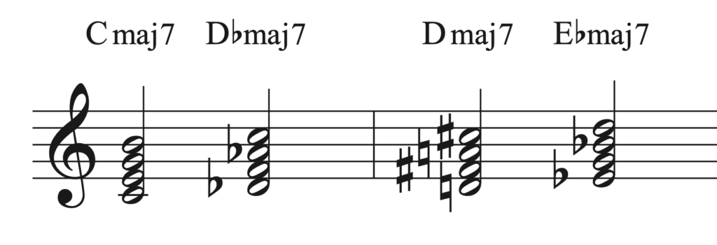 Jazz Piano Chords in half-steps